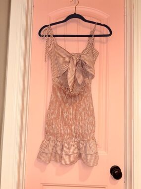 Anthropologie Mable Pink Gingham Smocked Mini Dress Tie Front Size Medium
